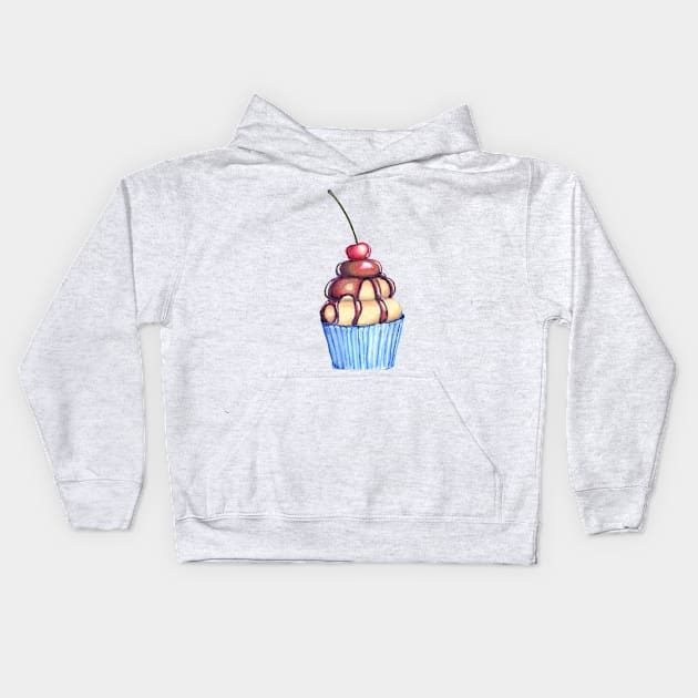 Blue Cupcake Kids Hoodie by ReneeDixonArt